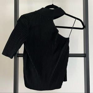 Zara Black Ribbed Asymmetrical Top